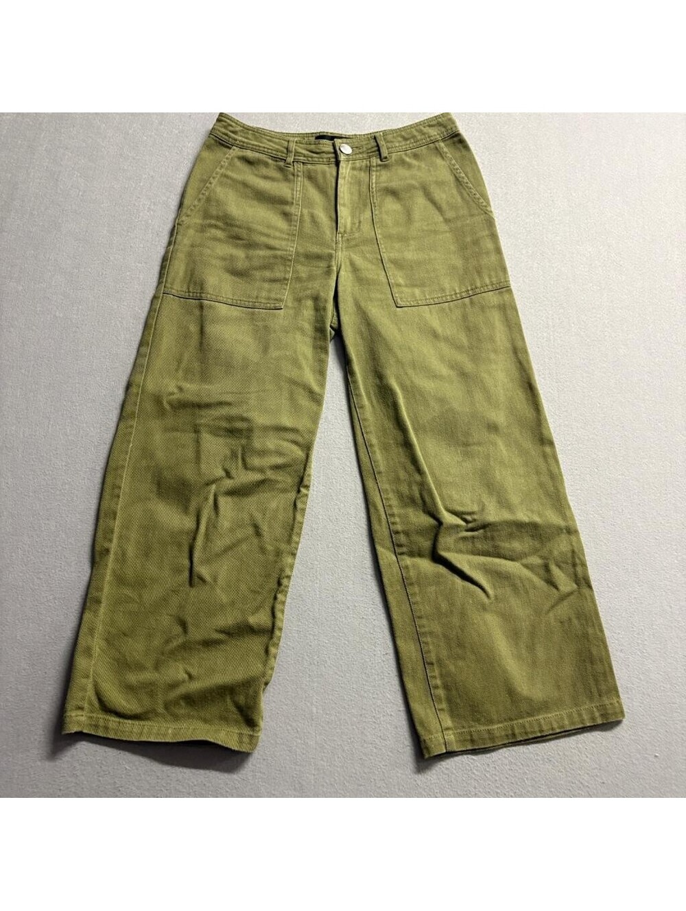 Who What Wear Pants Womens 2 Green Cotton Wide Leg High Rise Utility Crop